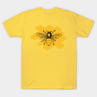 Black Bee on Yellow Honeycomb T-Shirt